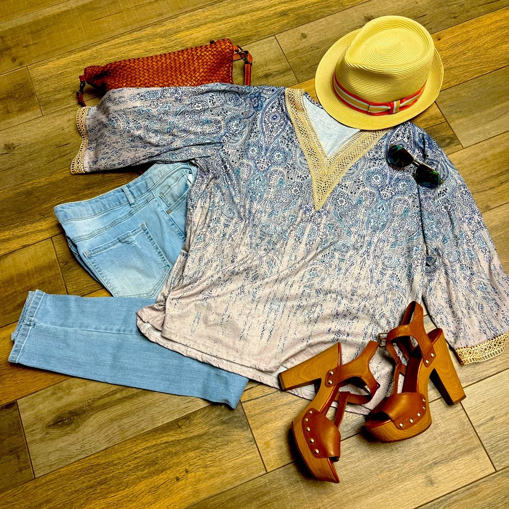 Boho Tunic Top Women Blue